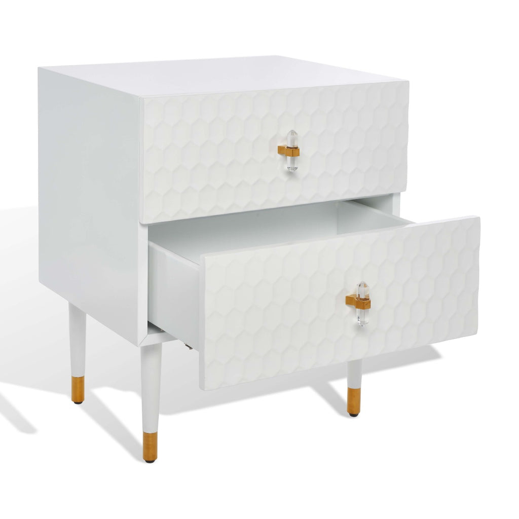 Safavieh Couture Neptune 2 Drawer Side Table - White / Gold