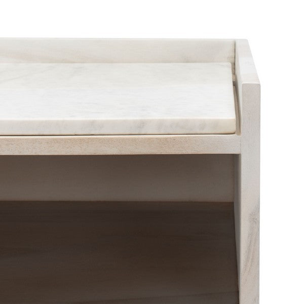 Safavieh Cora Rose Herringbone Nightstand - White Wash/White Marble