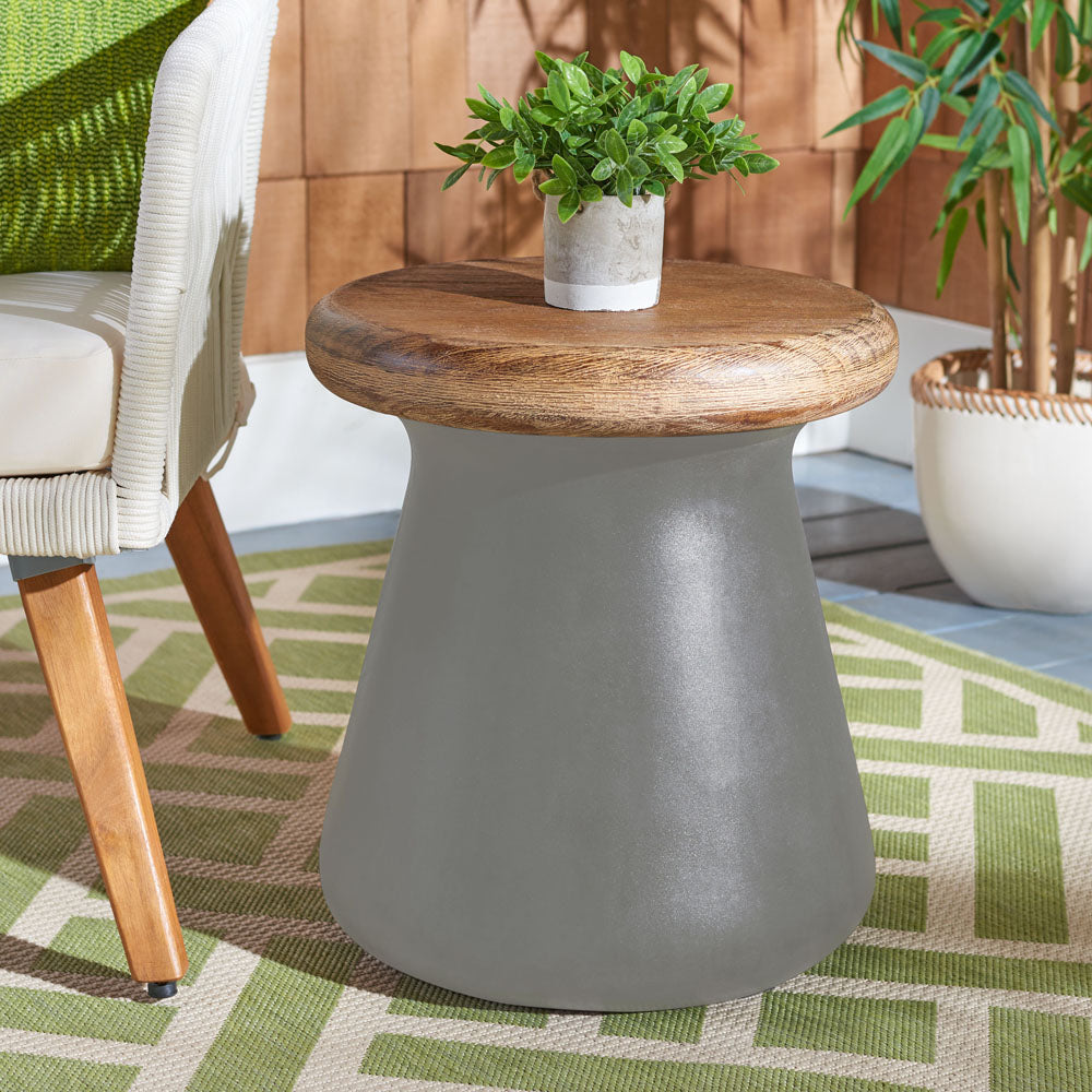 Safavieh Button Indoor/Outdoor Concrete Round Accent Table - Dark Grey