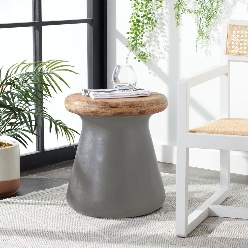 Safavieh Button Indoor/Outdoor Concrete Round Accent Table - Dark Grey